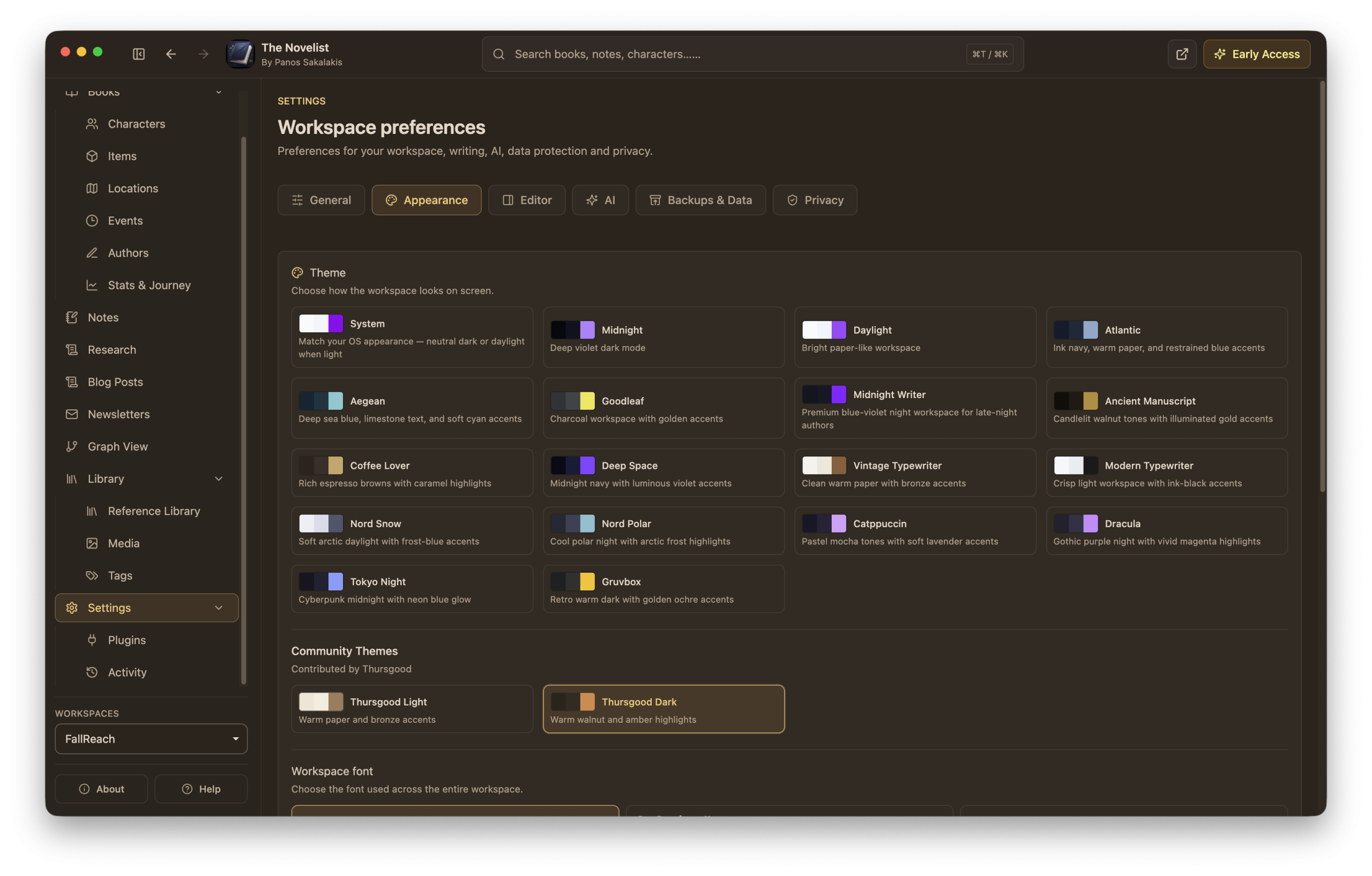 The Novelist - Thursgood Dark Theme